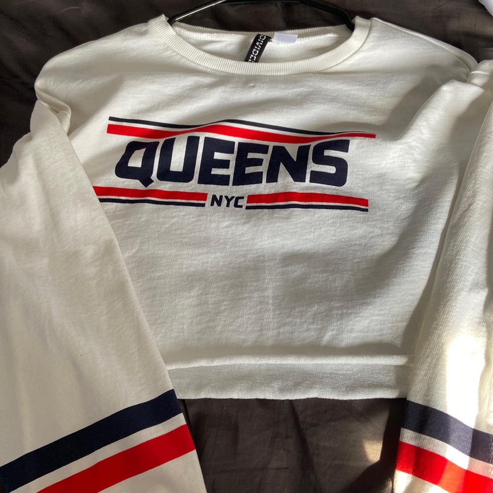 White Queens NYC crop top